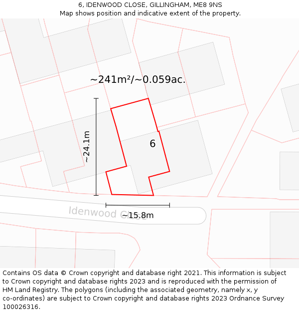 6, IDENWOOD CLOSE, GILLINGHAM, ME8 9NS: Plot and title map