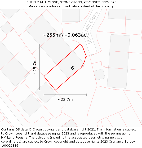 6, IFIELD MILL CLOSE, STONE CROSS, PEVENSEY, BN24 5PF: Plot and title map