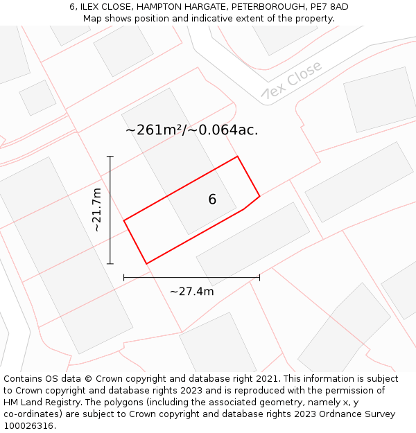 6, ILEX CLOSE, HAMPTON HARGATE, PETERBOROUGH, PE7 8AD: Plot and title map