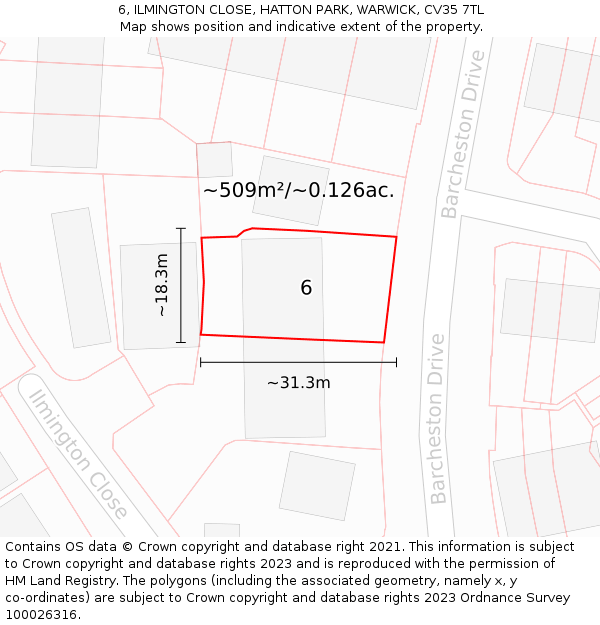 6, ILMINGTON CLOSE, HATTON PARK, WARWICK, CV35 7TL: Plot and title map