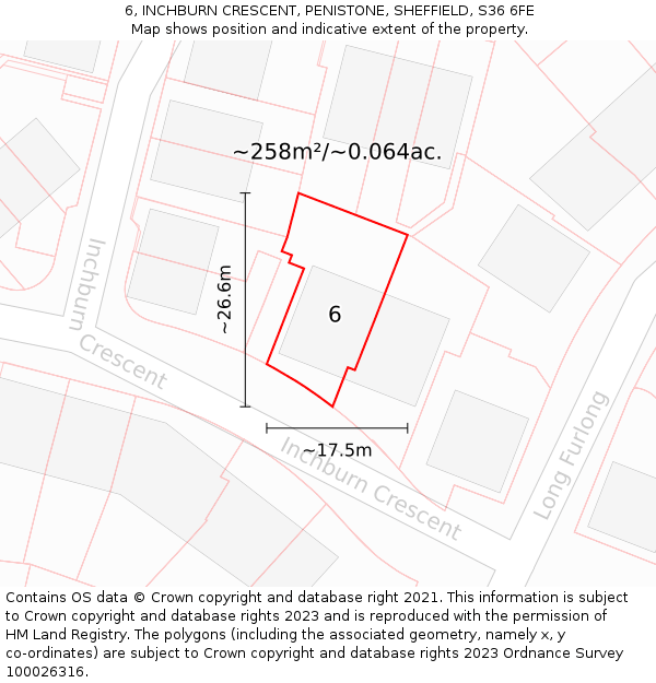 6, INCHBURN CRESCENT, PENISTONE, SHEFFIELD, S36 6FE: Plot and title map