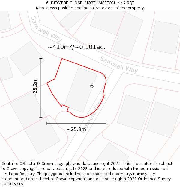 6, INDMERE CLOSE, NORTHAMPTON, NN4 9QT: Plot and title map