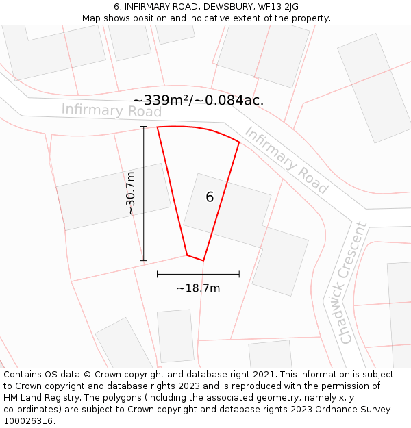 6, INFIRMARY ROAD, DEWSBURY, WF13 2JG: Plot and title map