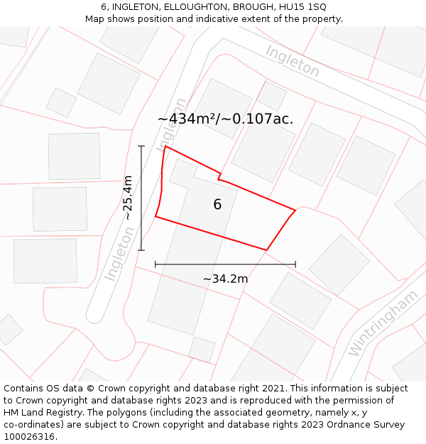 6, INGLETON, ELLOUGHTON, BROUGH, HU15 1SQ: Plot and title map
