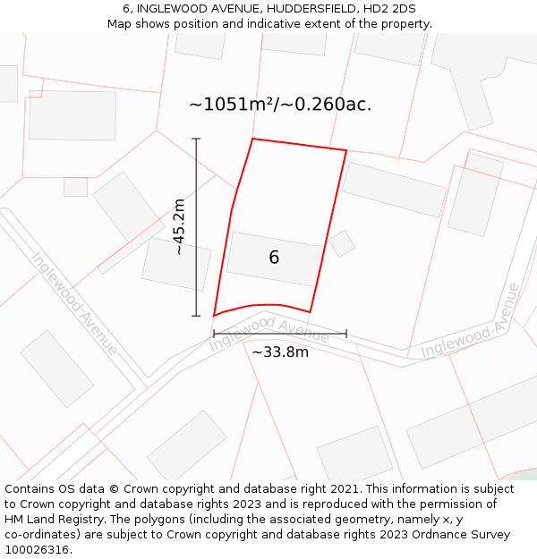6, INGLEWOOD AVENUE, HUDDERSFIELD, HD2 2DS: Plot and title map