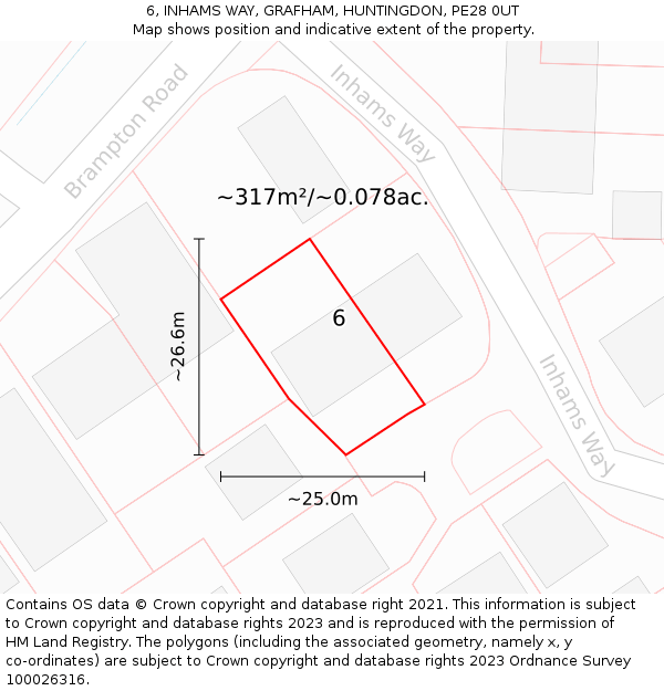 6, INHAMS WAY, GRAFHAM, HUNTINGDON, PE28 0UT: Plot and title map