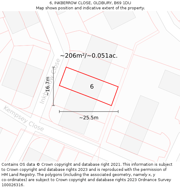 6, INKBERROW CLOSE, OLDBURY, B69 1DU: Plot and title map