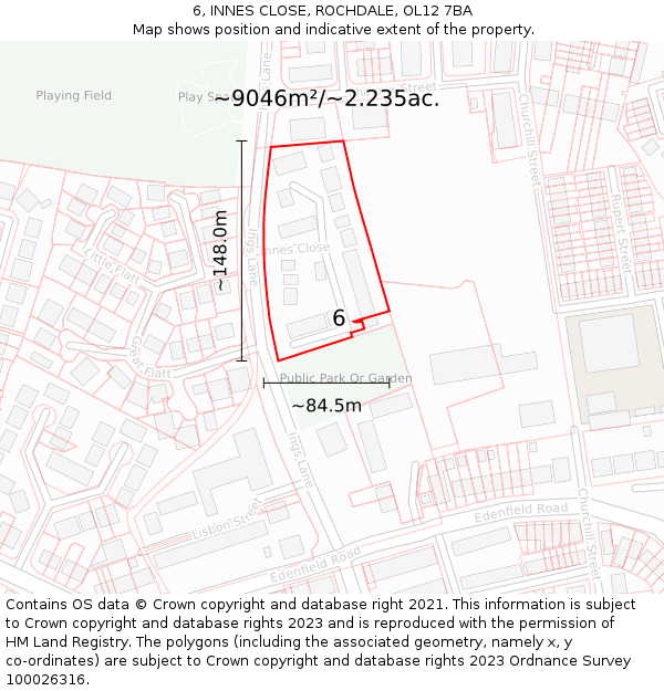 6, INNES CLOSE, ROCHDALE, OL12 7BA: Plot and title map