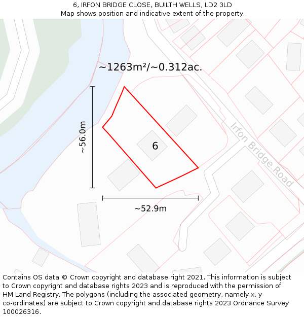 6, IRFON BRIDGE CLOSE, BUILTH WELLS, LD2 3LD: Plot and title map