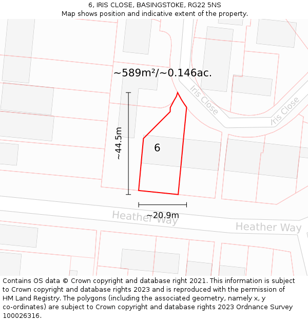 6, IRIS CLOSE, BASINGSTOKE, RG22 5NS: Plot and title map