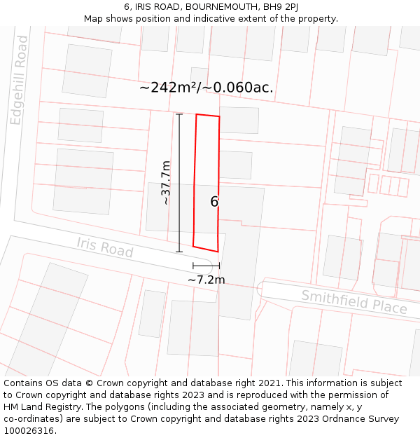 6, IRIS ROAD, BOURNEMOUTH, BH9 2PJ: Plot and title map