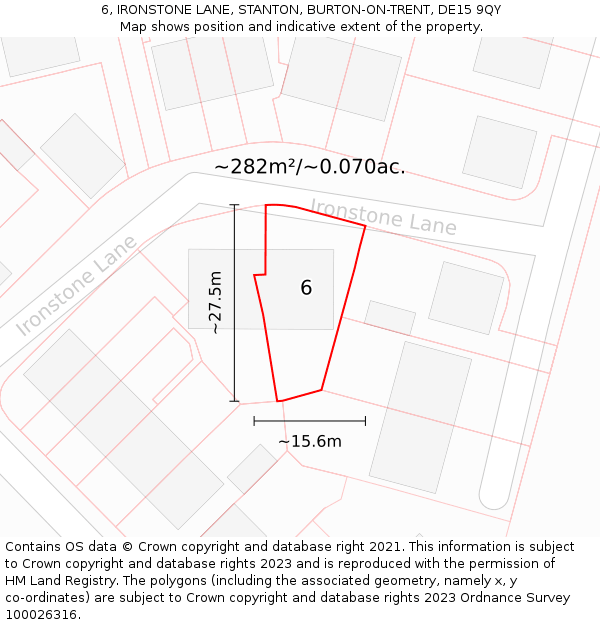 6, IRONSTONE LANE, STANTON, BURTON-ON-TRENT, DE15 9QY: Plot and title map