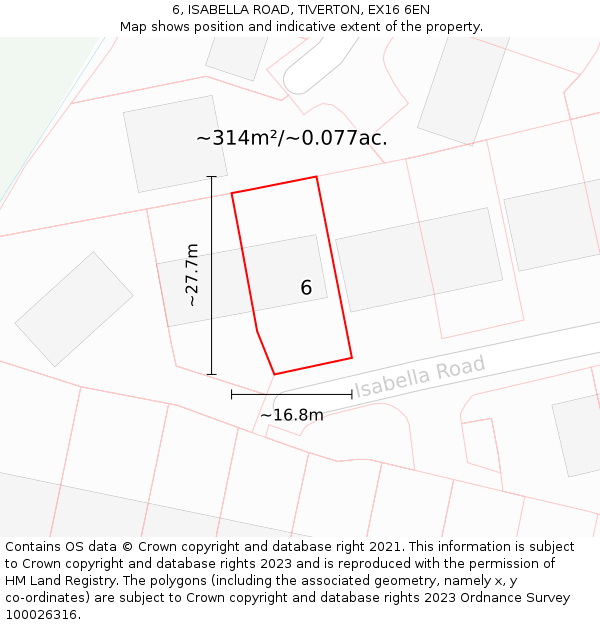 6, ISABELLA ROAD, TIVERTON, EX16 6EN: Plot and title map