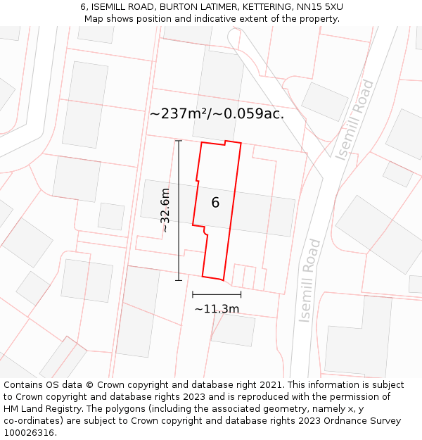 6, ISEMILL ROAD, BURTON LATIMER, KETTERING, NN15 5XU: Plot and title map
