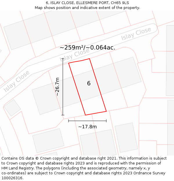 6, ISLAY CLOSE, ELLESMERE PORT, CH65 9LS: Plot and title map