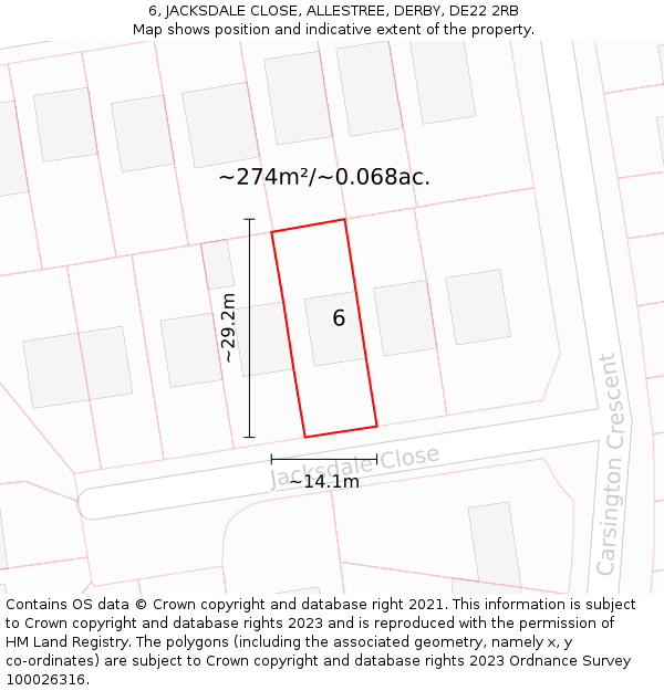 6, JACKSDALE CLOSE, ALLESTREE, DERBY, DE22 2RB: Plot and title map