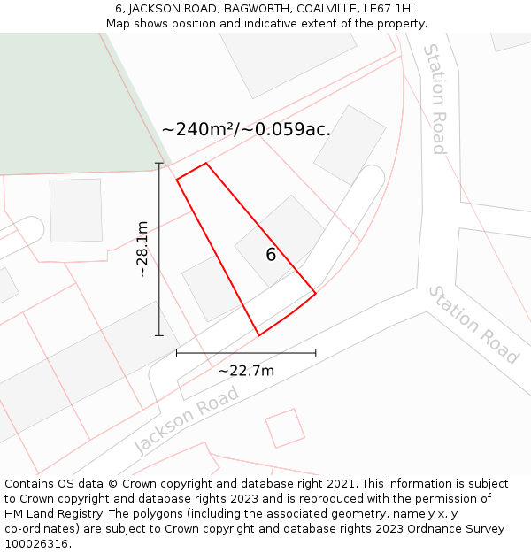 6, JACKSON ROAD, BAGWORTH, COALVILLE, LE67 1HL: Plot and title map