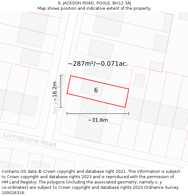 6, JACKSON ROAD, POOLE, BH12 3AJ: Plot and title map