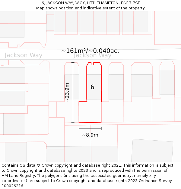 6, JACKSON WAY, WICK, LITTLEHAMPTON, BN17 7SF: Plot and title map