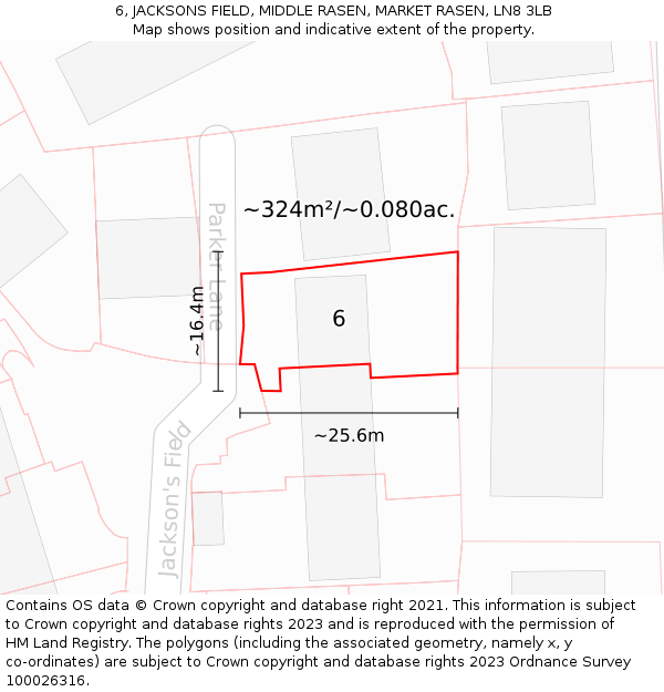 6, JACKSONS FIELD, MIDDLE RASEN, MARKET RASEN, LN8 3LB: Plot and title map