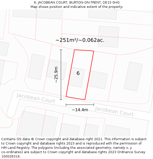 6, JACOBEAN COURT, BURTON-ON-TRENT, DE15 0HG: Plot and title map