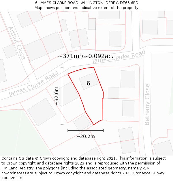 6, JAMES CLARKE ROAD, WILLINGTON, DERBY, DE65 6RD: Plot and title map