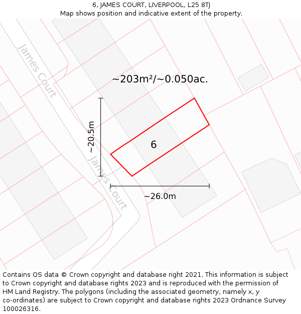6, JAMES COURT, LIVERPOOL, L25 8TJ: Plot and title map