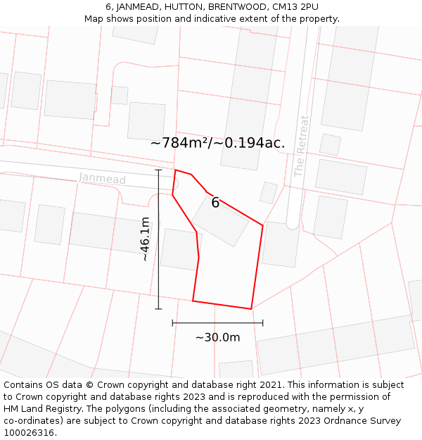 6, JANMEAD, HUTTON, BRENTWOOD, CM13 2PU: Plot and title map