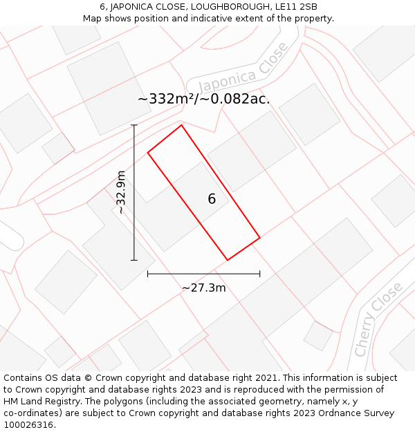 6, JAPONICA CLOSE, LOUGHBOROUGH, LE11 2SB: Plot and title map