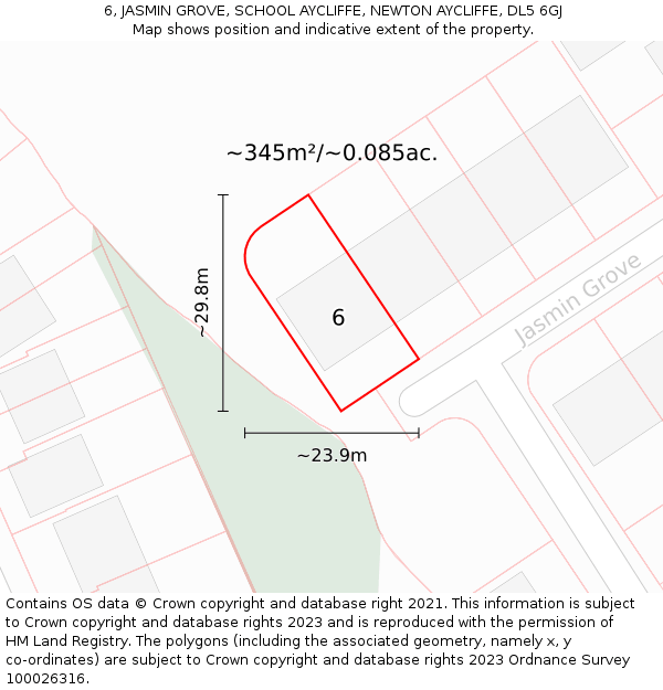 6, JASMIN GROVE, SCHOOL AYCLIFFE, NEWTON AYCLIFFE, DL5 6GJ: Plot and title map