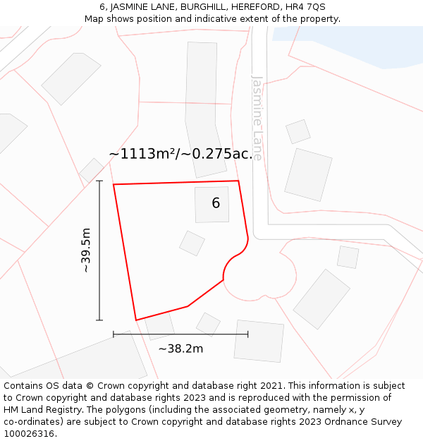 6, JASMINE LANE, BURGHILL, HEREFORD, HR4 7QS: Plot and title map