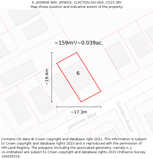6, JASMINE WAY, JAYWICK, CLACTON-ON-SEA, CO15 2RY: Plot and title map