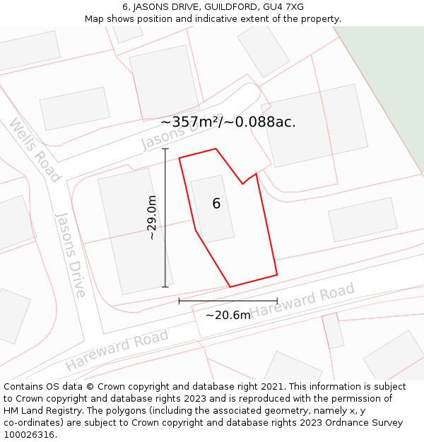 6, JASONS DRIVE, GUILDFORD, GU4 7XG: Plot and title map