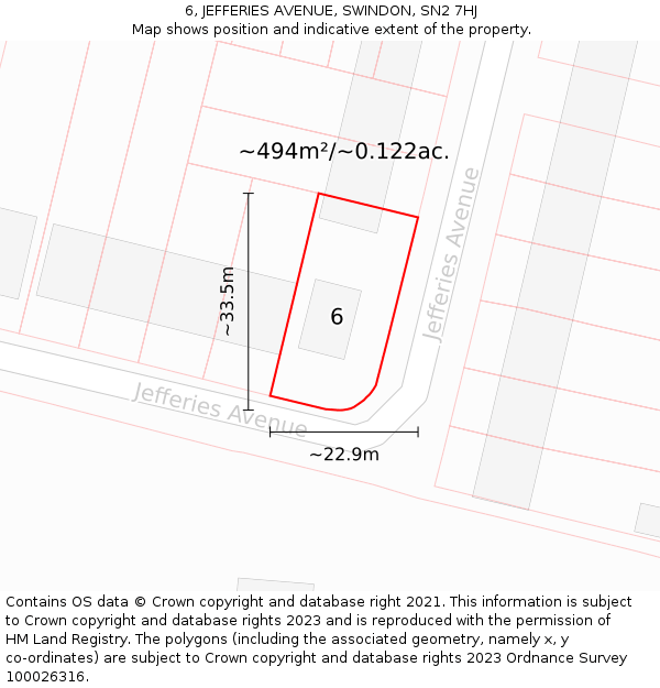 6, JEFFERIES AVENUE, SWINDON, SN2 7HJ: Plot and title map