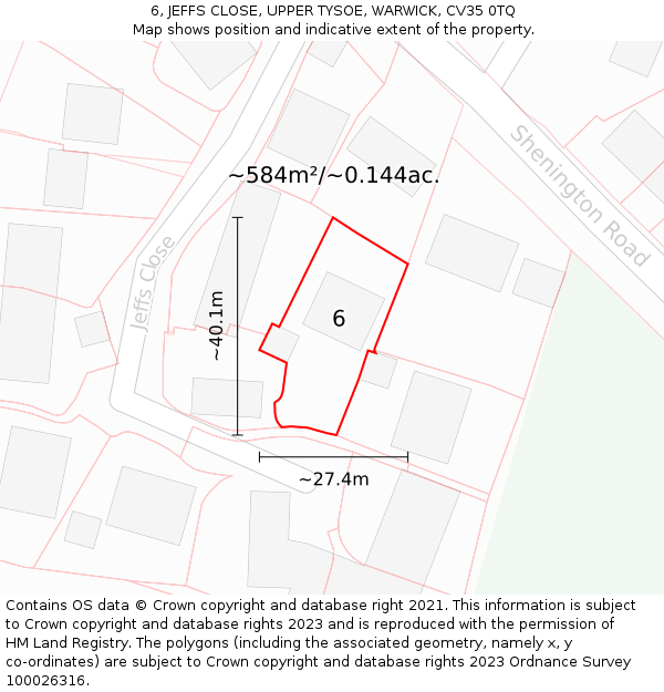 6, JEFFS CLOSE, UPPER TYSOE, WARWICK, CV35 0TQ: Plot and title map
