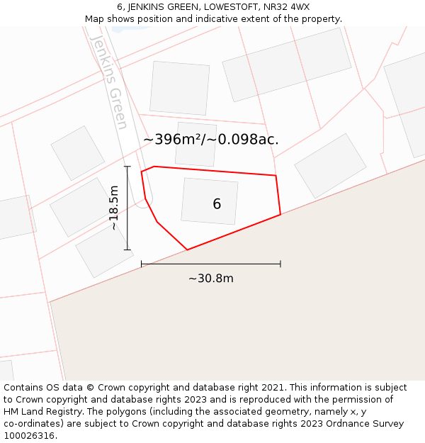 6, JENKINS GREEN, LOWESTOFT, NR32 4WX: Plot and title map