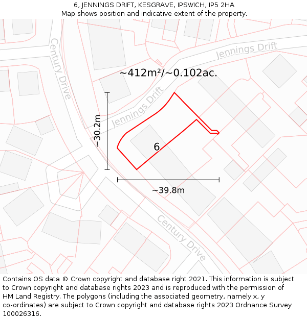 6, JENNINGS DRIFT, KESGRAVE, IPSWICH, IP5 2HA: Plot and title map