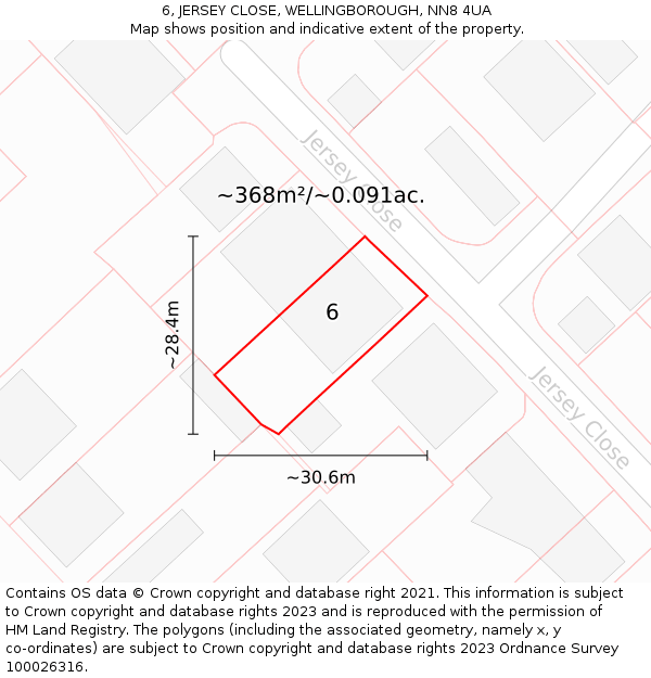 6, JERSEY CLOSE, WELLINGBOROUGH, NN8 4UA: Plot and title map