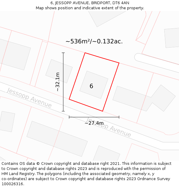 6, JESSOPP AVENUE, BRIDPORT, DT6 4AN: Plot and title map