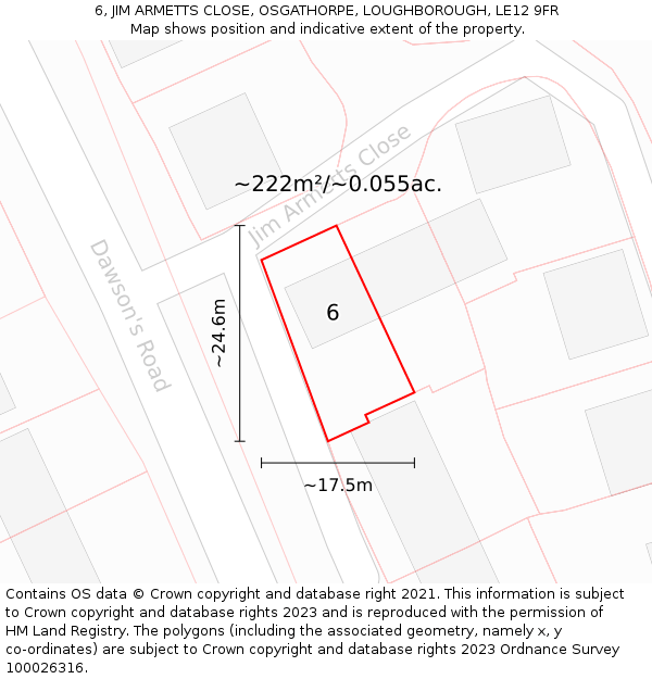 6, JIM ARMETTS CLOSE, OSGATHORPE, LOUGHBOROUGH, LE12 9FR: Plot and title map