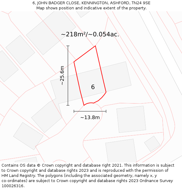 6, JOHN BADGER CLOSE, KENNINGTON, ASHFORD, TN24 9SE: Plot and title map