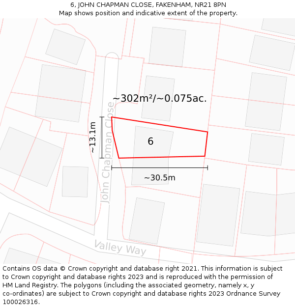 6, JOHN CHAPMAN CLOSE, FAKENHAM, NR21 8PN: Plot and title map