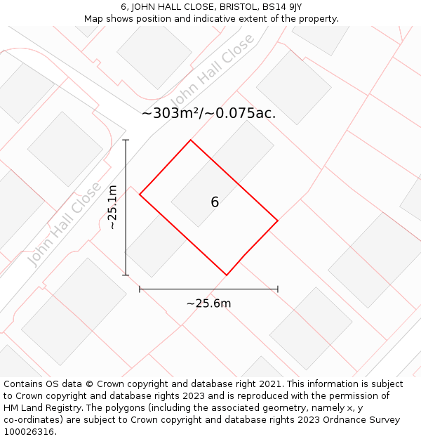 6, JOHN HALL CLOSE, BRISTOL, BS14 9JY: Plot and title map