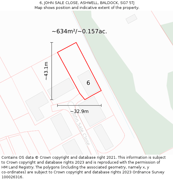 6, JOHN SALE CLOSE, ASHWELL, BALDOCK, SG7 5TJ: Plot and title map