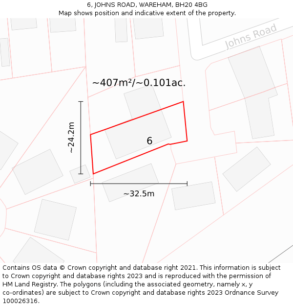 6, JOHNS ROAD, WAREHAM, BH20 4BG: Plot and title map