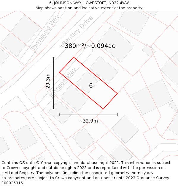 6, JOHNSON WAY, LOWESTOFT, NR32 4WW: Plot and title map