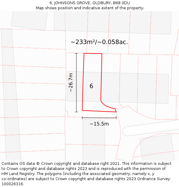 6, JOHNSONS GROVE, OLDBURY, B68 0DU: Plot and title map