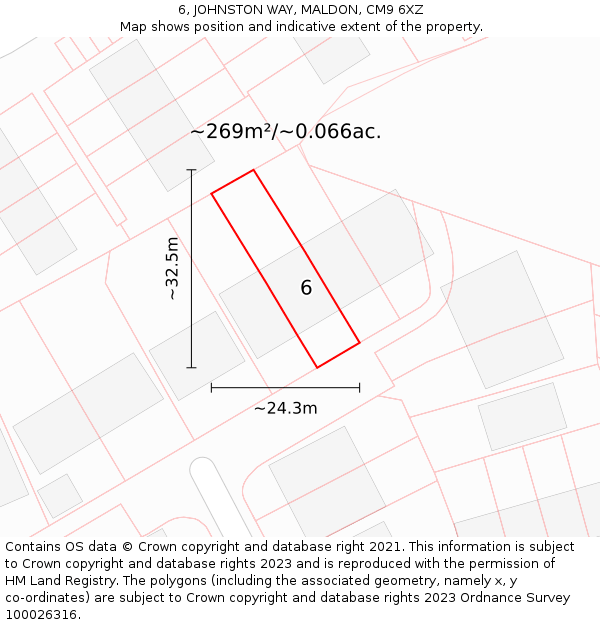6, JOHNSTON WAY, MALDON, CM9 6XZ: Plot and title map