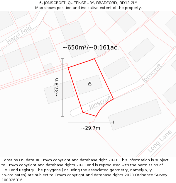 6, JONSCROFT, QUEENSBURY, BRADFORD, BD13 2LY: Plot and title map