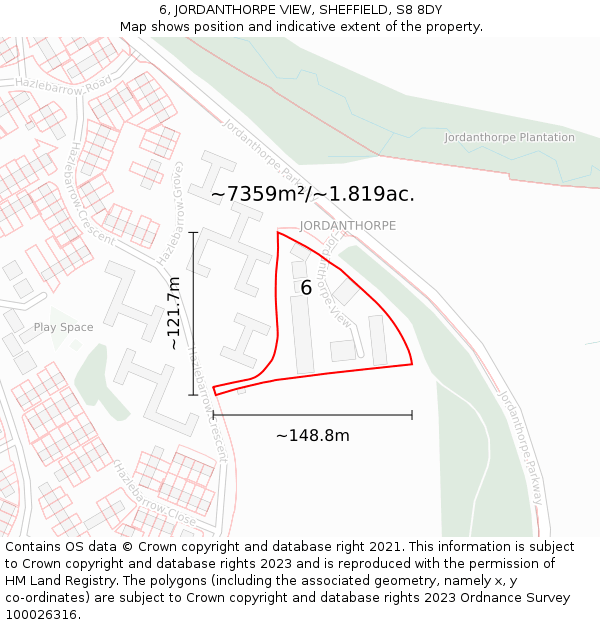 6, JORDANTHORPE VIEW, SHEFFIELD, S8 8DY: Plot and title map